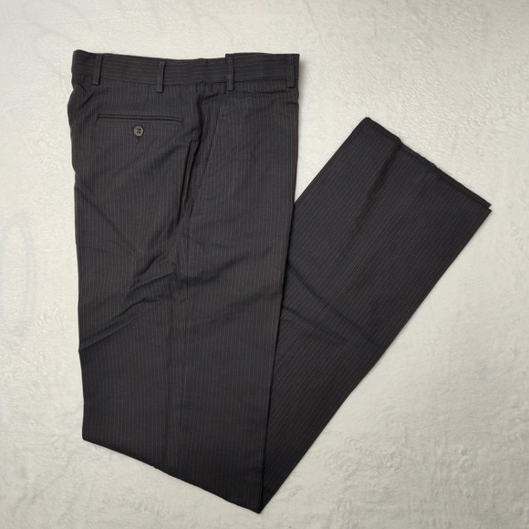 Zanella Pants Mens 33 Gray Pinstripe Benny Dress Slacks Made Italy Cotton Flat